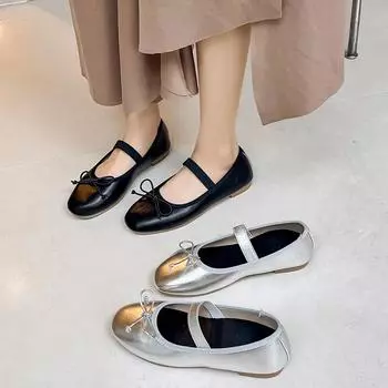 Glitter Silver Flats Shoes Women Flat Round Toe Loafers Shoes 35 серебряный