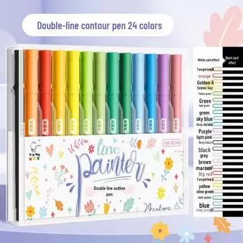 Глиттерные флуоресцентные маркеры с контуром - 8, 12 или 24 цвета для студентов, ведения журналов и выделения Round Tip