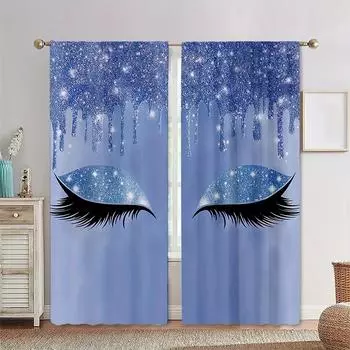 Блестящие светло-голубые блестящие ресничные глаза оконные шторы жалюзи для гостиной детской спальни ванной кухни двери домашнего декора2 шт. W65X60H(cm)X2Pcs&Hook