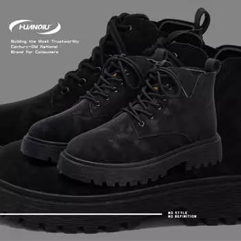 Global Casual Martin Boots Men s ZHQ-HY727 Spring Men s Shoes Versatile Platform Men s Tooling Boots Fashion Trendy Shoes 39 чёрный