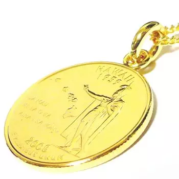 GLOBAL Hawaii USA 25 центов 18K покрытая монета ожерелье цепочка гавайские украшения ожерелье кулон цепочка золото антик [КОЛЛЕКЦИЯ TOKYO] (50)