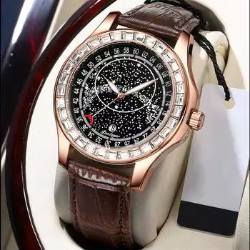 Глобальная версия немеханических автоматических часов. Новейший дизайн, полный звезд. Светящиеся часы. Роскошные мужские деловые часы с бриллиантами.