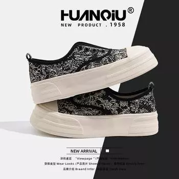 Global national style canvas shoes women s 2025 summer one-pedal shoes versatile casual breathable board shoes ZHQ-HQ071 35 чёрный