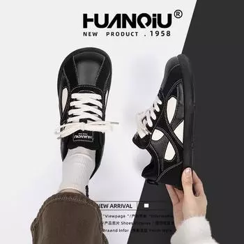 Глобально популярная модная женская обувь для скейтбординга 2025 года, новая, с толстой подошвой, амортизирующая, износостойкая спортивная обувь ZHQ68178 35 чёрный