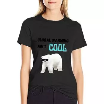 Глобальное потепление - это не круто. Белый медведь в оттенках. Футболка с графикой. Винтажная одежда. Летние топы. Женская одежда. L белый