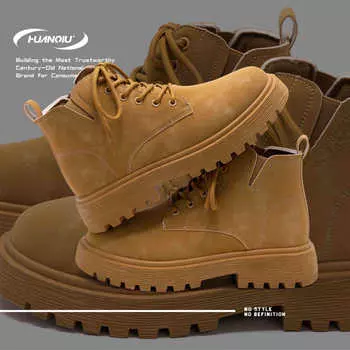 Глобальные желтые ботинки мужские ZHQ-HY727 весенние ботинки для отдыха на природе в британском стиле ботинки Martin с высоким берцем на толстой подошве 39 верблюд