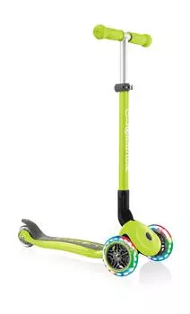 GLOBBER Kickboard Flash Light 3 Wheel Foot Brake Outdoor Play Kids Vehicle Kick Scooter Lime Green WLGB432106 Primo/Foldable/Light