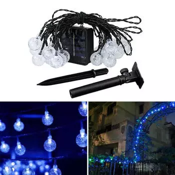 Globe Solar, 20 30 50 светодиодных уличных ламп, водонепроницаемые 8 режимов питания для патио, сада, Blue 6.5m 30Bulbs