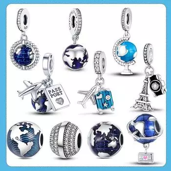 Глобус Дизайн Шарм 925 Щепка Планета Земля Подвеска Шарм Бусины подходят модный стиль Браслет Подвески Ювелирные Изделия Подарок