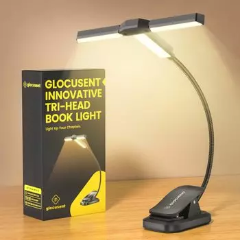 Glocusent Book Light Reading 3 уровня цвета 5 уровней яркости Плавная регулировка 1000 мАч Перезаряжаемая лампа для чтения с 30 минутами 10-100 Идеально подходит для