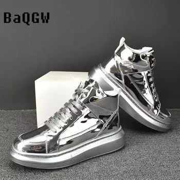 Gloden SLiver Модные кожаные ботинки для мужчин Водонепроницаемые короткие ботинки на шнуровке Мужские уличные высокие мотоциклетные ботинки на платформе 38 золотой