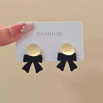 Glossy Bow Christmas Silk Burgundy Stud Earrings Female French Premium Stud Earrings