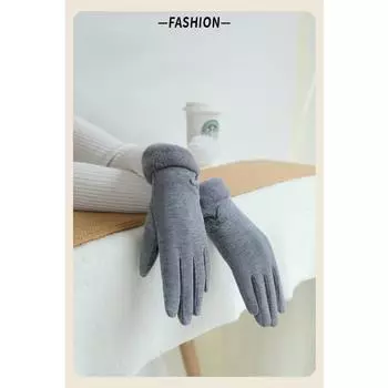 Glove Girl Winter Plus Velvet Padded Warm Ins Cute Touch Screen Velvet Winter Electric Car Cold Riding Outdoors. One Size