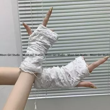 Gloves Asian Culture Waste Soil Wind Ripped Distressed Half Finger Gloves Punk Goth Dark Open Finger Oversleeves Y2g Oversleeves Pair of white sleeves 3XL
