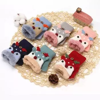 Gloves Children Christmas Gloves Plush Gloves Kids Fingerless Gloves Clamshell Half Finger Gloves розовый