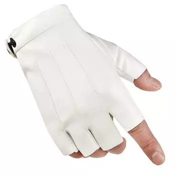 Gloves Half Finger Gloves Men s Punk Korean Style Performance Hip Hop T Stage Performance Open Finger Riding Non-Slip Outdoor Sports Dancing three-line half finger (white) All yards