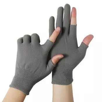 Gloves Men s and Women s Fishing Tea Picking Sorting Unpacking Working Gloves Exposed Two Fingers Spring and Summer Touch Screen Abrasion Resistant No glue gray leakage two fingers 24 pairs One size