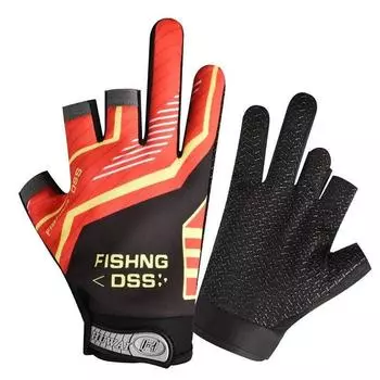 Gloves Men s Lure Dew Three-Finger Thin Summer Sun Protection Anti-Mosquito Waterproof Breathable Quick-Drying Abrasion Resistant Fishing Special Glamorous style [Red]] All yards