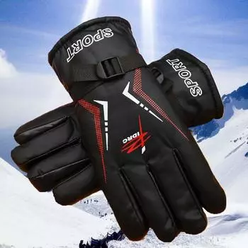 Gloves Men Winter Cycling Fleece-lined Thickened Outdoor Windproof Waterproof Heattech Cycling Motorbike Gloves Water Retaining Men Black Fleece-lined One size
