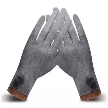 Gloves Plus Velvet Gloves Suede Leather Mittens Female Gloves Full Finger Gloves серый