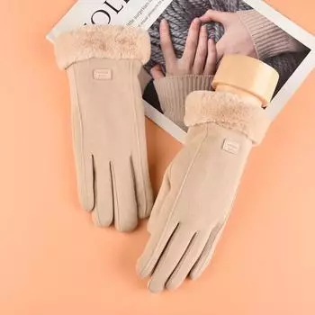 Gloves Winter Female Plush Thickened Warm Cute Suede Ladies Riding Outdoor Cold Protection Touch Screen Winter Students average size
