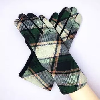 Gloves Women Autumn Winter Plaid Fleece Gloves Female Students Korean Style Finger Division Touch Screen Angora Fleece-lined Thick Warm French 01 All yards