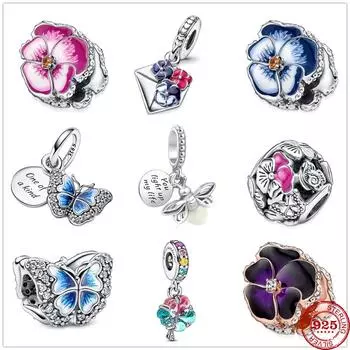 Glow -In -The -Dark Firefly Flower Dangle Charm Pendant Bead Fit Original Charms Silver 925 Bracelet Diy Women Jewelry