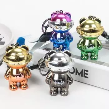 Glowing Eye Mask Bear Keychain Gradient Glowing Gradient Bear Keyring Portable Office style E