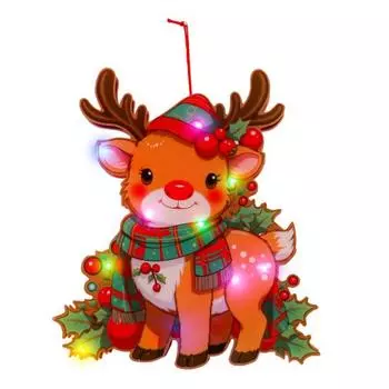 Glowing Santa Door Hanger LED Christmas Decor with Reindeer Snowman DIY Lighted Holiday Hanging Ornaments for Window Mantel Decorations B