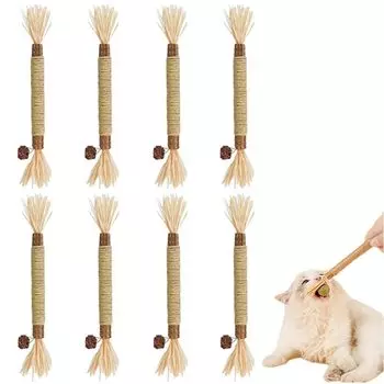 GLOWZEN Cat Toy Tooth Brushing Toy Set of 4 Cat Chewing Toy Natural Materials Comes with Hemp Rope Teeth Grinding Stick Relieve Stress Relieve Lack of