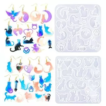GLOWZEN смоляная форма силиконовая форма 2 комплекта форм DIY ручная работа кошка кошка аксессуары для животных части серьги серьги брелок многоразовый