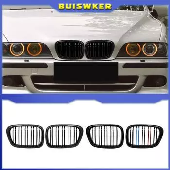 Глянцевая черная передняя решетка капота ABS Dual Line совместима с BMW E39 5-й серии 525 528 530 M5 1997-2003