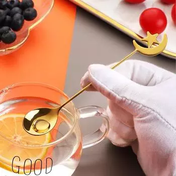 Глянцевая десертная ложка в форме луны Yousheng, стильная праздничная ложка для помешивания из нержавеющей стали для вечеринки A золотистый