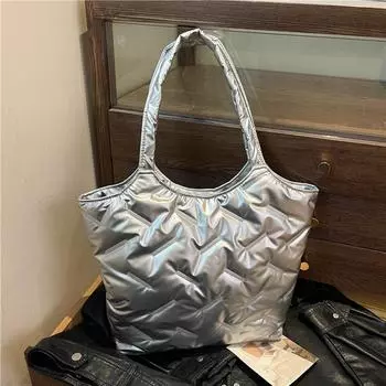 Глянцевая хлопковая сумка для одежды, женская зимняя модная сумка через плечо, женская сумка-тоут большой емкости, сумка для поездок на работу золотой