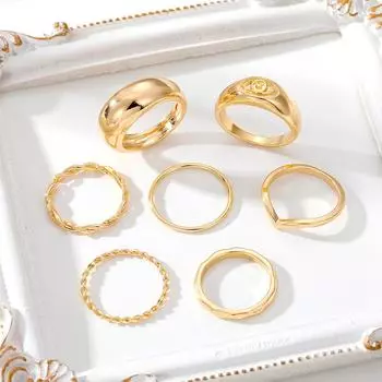 Глянцевая искусственная скульптура, элегантное кольцо, модный комплект колец, индивидуальное элегантное студенческое кольцо для девочек, универсальное роскошное кольцо для вечеринки, ужина золотой