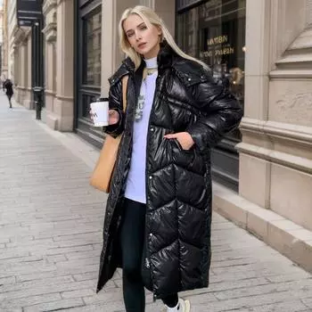 Глянцевая несмываемая высококачественная хлопковая одежда из пуха, женская зимняя одежда средней и длинной длины, свободная, в иностранном стиле, с хлопковой подкладкой S белый