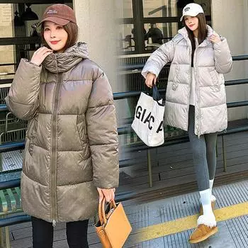 Глянцевая ватная одежда, пуховая ватная одежда, несменные ватные куртки, утепленные и свободные пальто зимой M чёрный