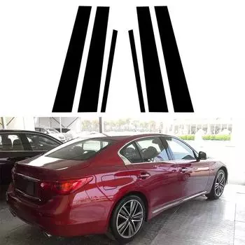 Глянцевые черные стойки из углеродного волокна для Infiniti Q50 (V37)/Nissan Skyline 2014-2023 Наклейки на обшивку двери, окна, стайлинг