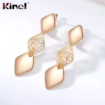 Глянцевые длинные висячие серьги для женщин Kinel Hollow Design Vintage Jewelry