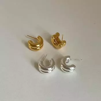 Глянцевые двухслойные металлические серьги-гвоздики с С-образным кольцом для женщин, холодный ветер, нишевый, изысканный, элегантный и модный, универсальные серьги и серьги.