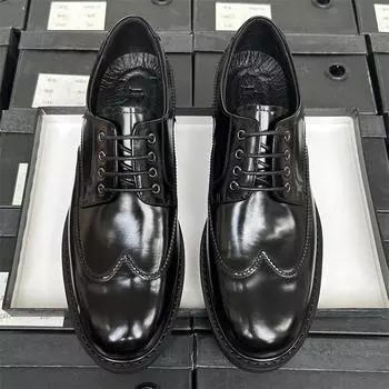 Глянцевые кожаные туфли Brock, мужские деловые туфли дерби, кожаные дышащие туфли для жениха и невесты, мужские кожаные туфли 38 чёрный