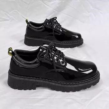 Глянцевые маленькие кожаные туфли мужские деловые британские туфли дерби осенние повседневные модные туфли с большой головкой новые усиленные толстые подошвы 39