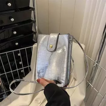 Глянцевые модные маленькие сумки для женщин, иностранный стиль, популярные в этом году сумки-мессенджеры на одно плечо для мобильных телефонов серебряный