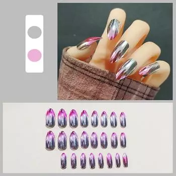 Глянцевые съемные зеркальные лазерные накладные ногти, 24 шт. (2мл) One size