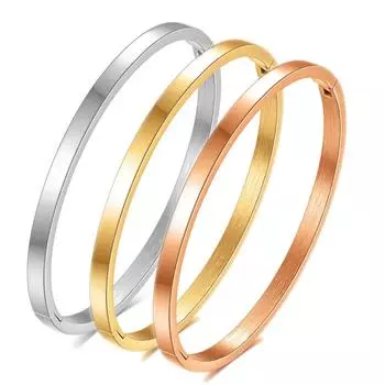 Глянцевый и простой браслет из титановой стали 4 мм с отверстиями для пар, 3-цветный простой браслет для женщин золотой