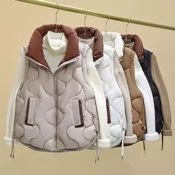 Глянцевый несмываемый хлопковый жилет, женская верхняя шапка, осень-зима, новая корейская версия, свободный жилет в иностранном стиле L чёрный