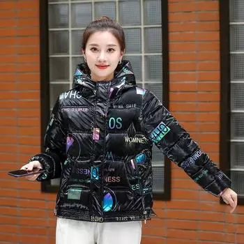 Глянцевый пуховик, женская короткая куртка, новинка зимы 2023, женская куртка, плотное пальто L чёрный