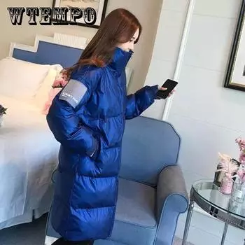 Глянцевый пуховик женский, свободное пальто средней длины, белая куртка на утином пуху, женская XL