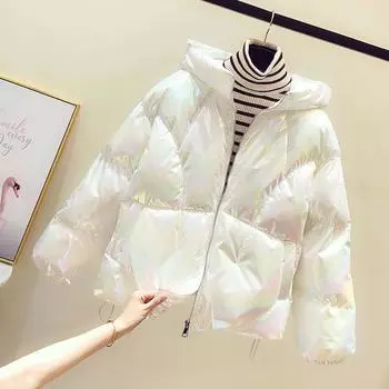 Глянцевый пуховик женский зимняя легкая куртка 2024 новая несмываемая хлопковая куртка короткая маленькая куртка в иностранном стиле S 72-47.5kg