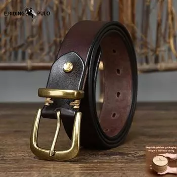 Глянцевый Ретро Простой Подходящий ко всему Натуральная Кожа Растительного Дублирования Коровья Кожа Пряжка-штифт Мужской Повседневный Ремень из Натуральной Кожи для Брюк 100cm кофейный